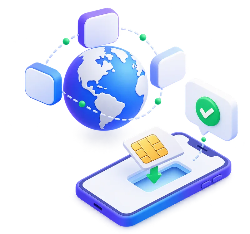 Glob, ikon app dan kad SIM masuk ke dalam telefon